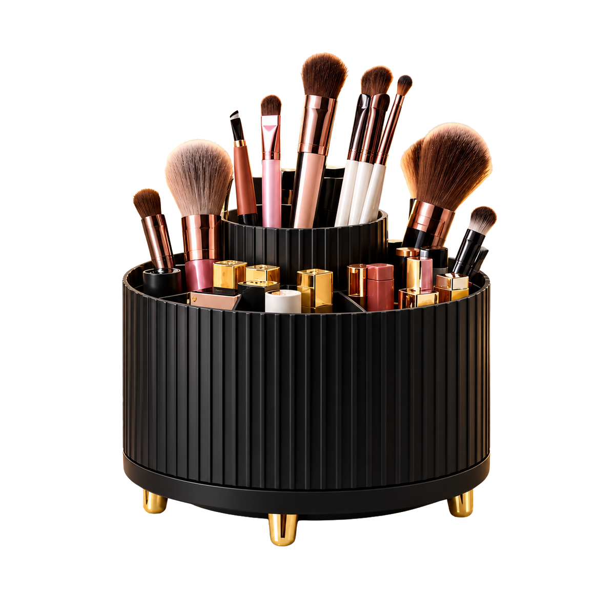 360° Rotating Makeup Organizer - 1pc Plastic Cosmetic Storage with 5 Compartments