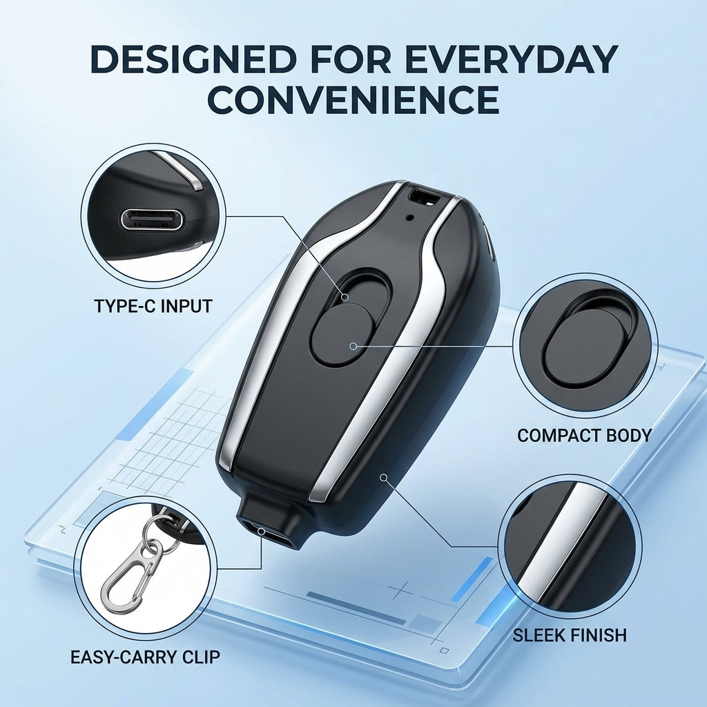 Ultra-Light Retractable Power Bank Black 1.4oz ABS