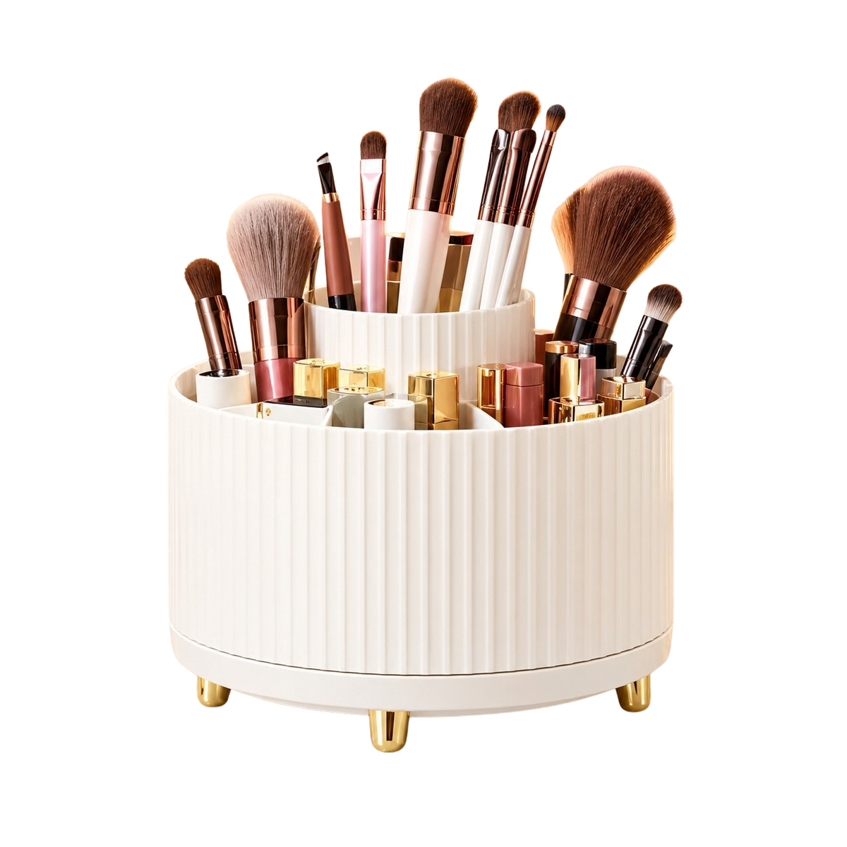 360° Rotating Makeup Organizer - 1pc Plastic Cosmetic Storage with 5 Compartments