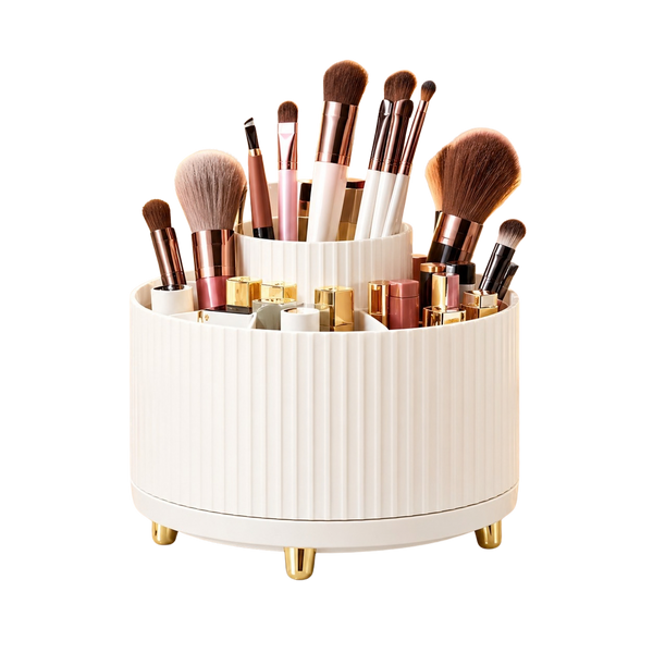 360° Rotating Makeup Organizer - 1pc Plastic Cosmetic Storage with 5 Compartments