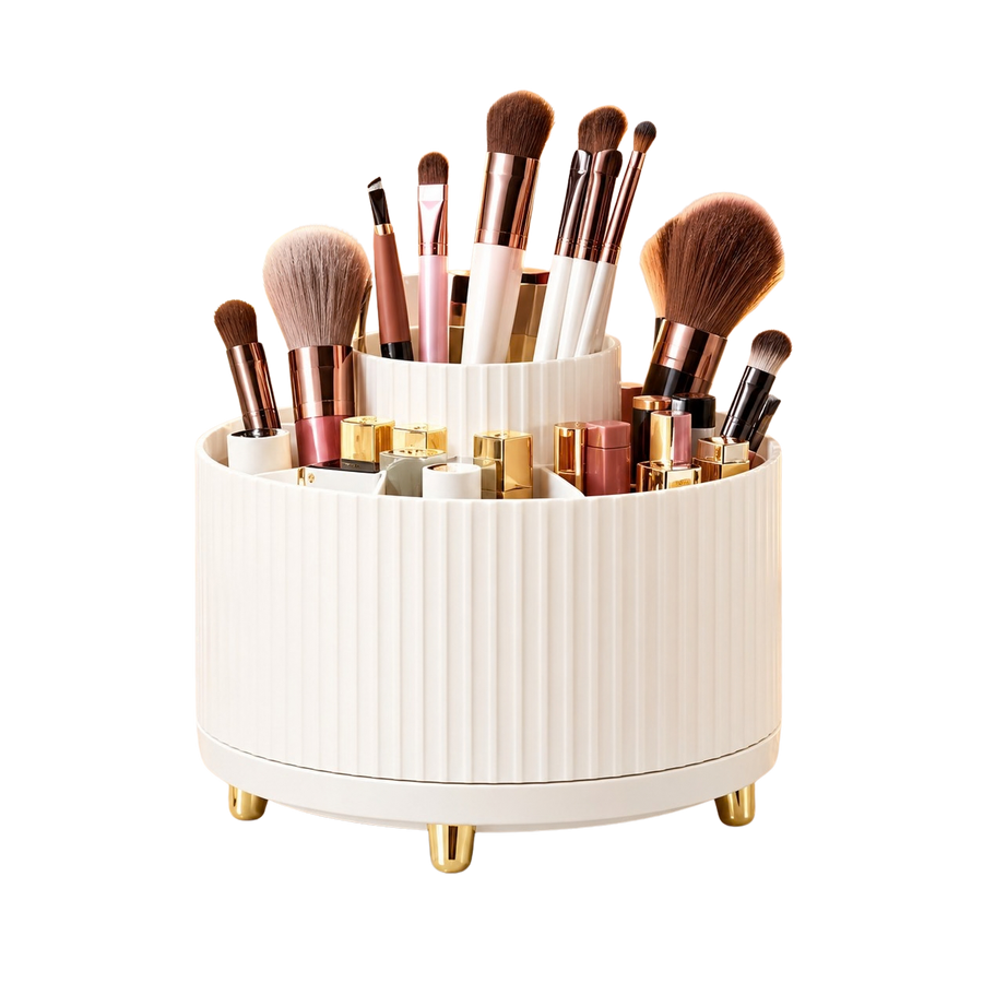 360° Rotating Makeup Organizer - 1pc Plastic Cosmetic Storage with 5 Compartments