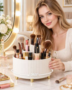 360° Rotating Makeup Organizer - 1pc Plastic Cosmetic Storage with 5 Compartments
