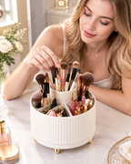 360° Rotating Makeup Organizer - 1pc Plastic Cosmetic Storage with 5 Compartments