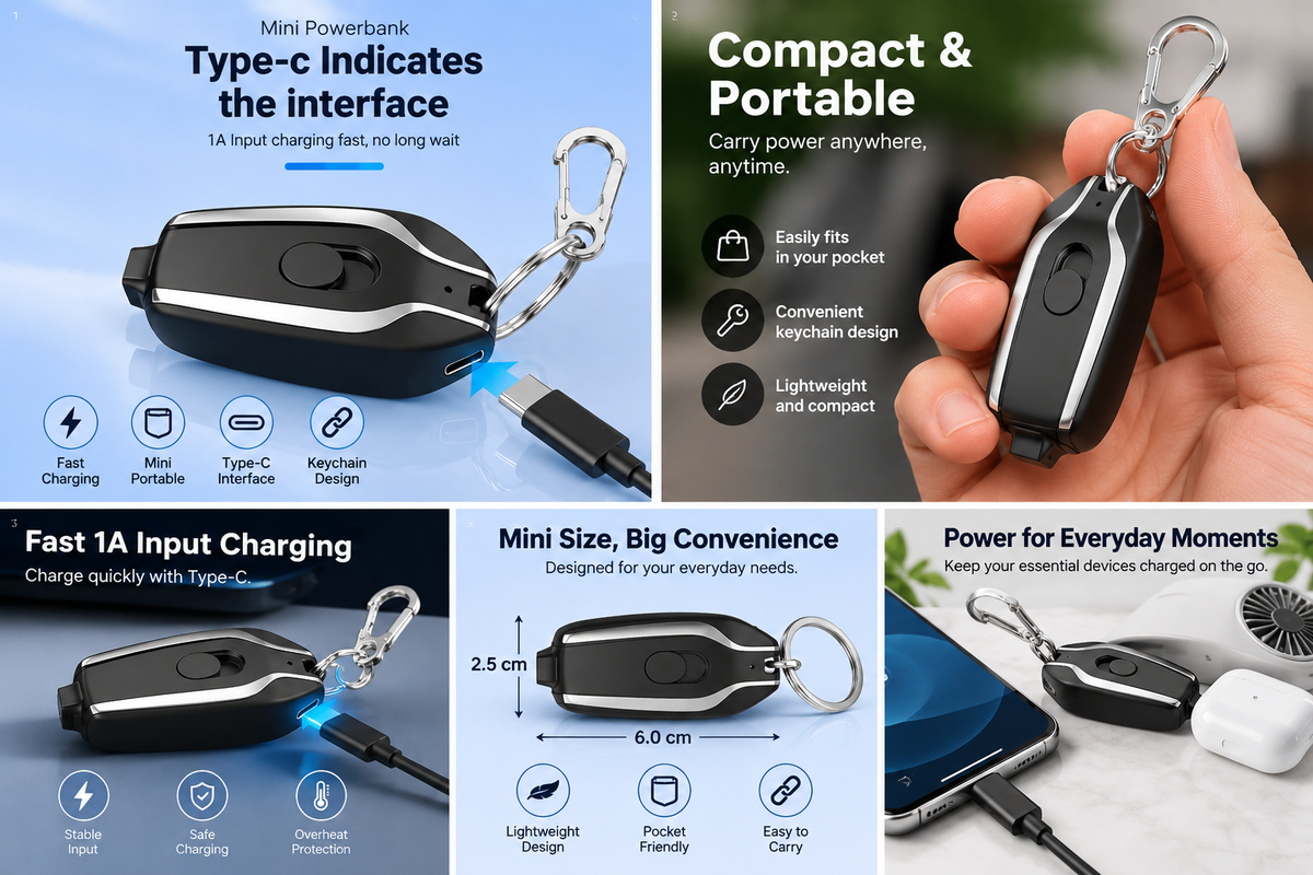 Ultra-Light Retractable Power Bank Black 1.4oz ABS